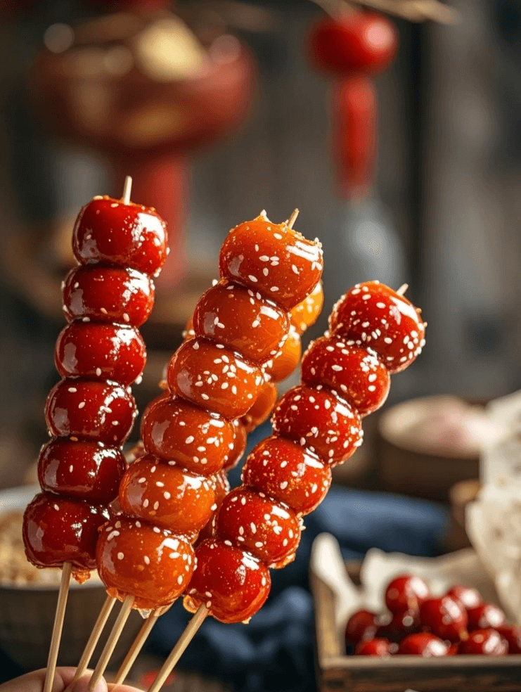 冰糖葫芦 ── 北京の冬の風物詩、輝く琥珀色の縁起菓子