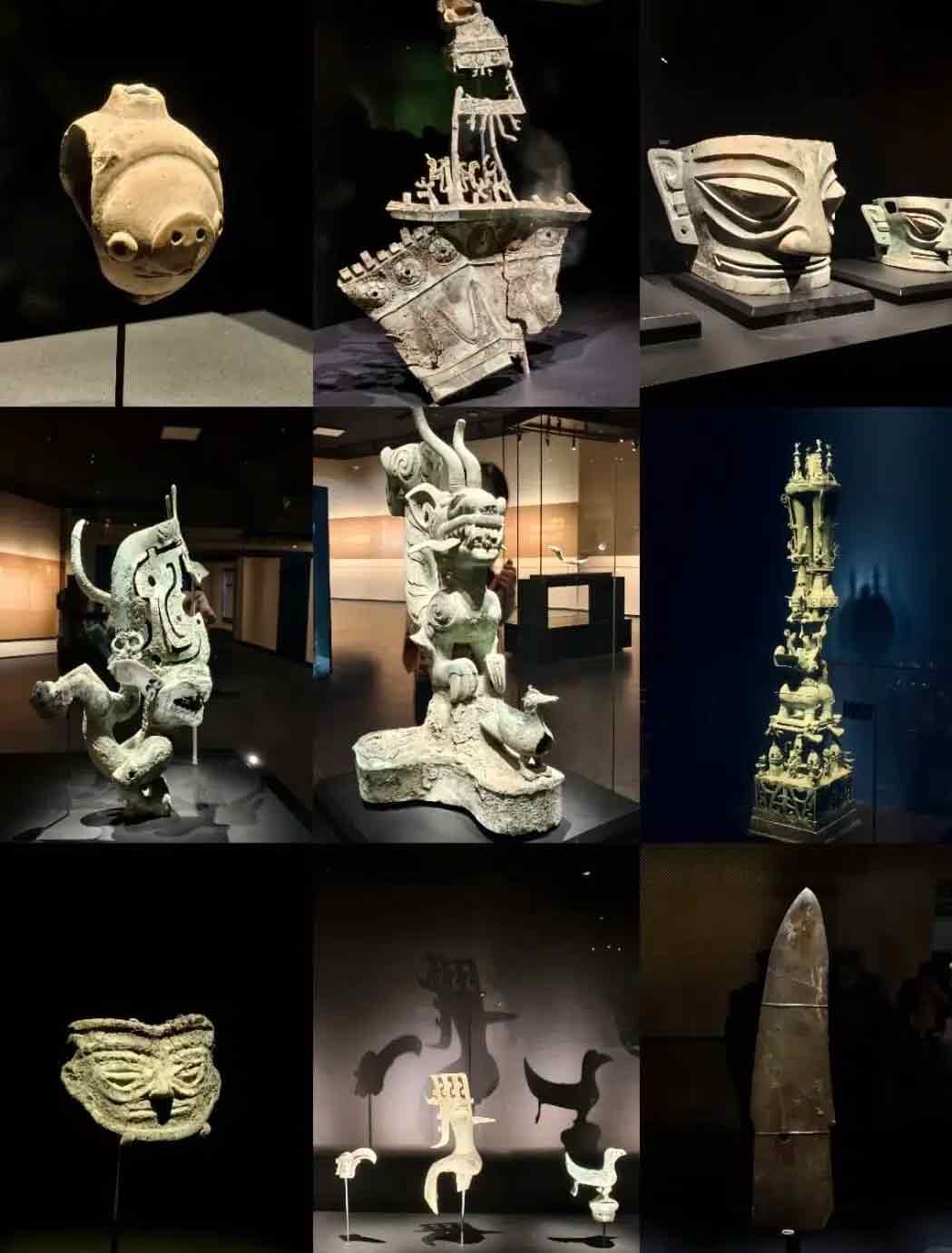 三星堆博物館に展示される青銅器や金器などの古代文物