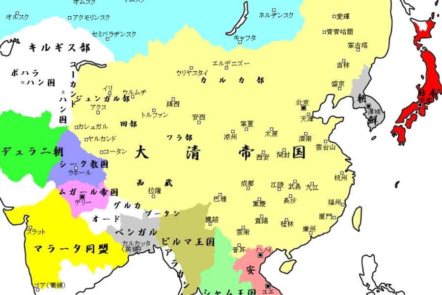 三藩の乱 清朝 全国統治の地図