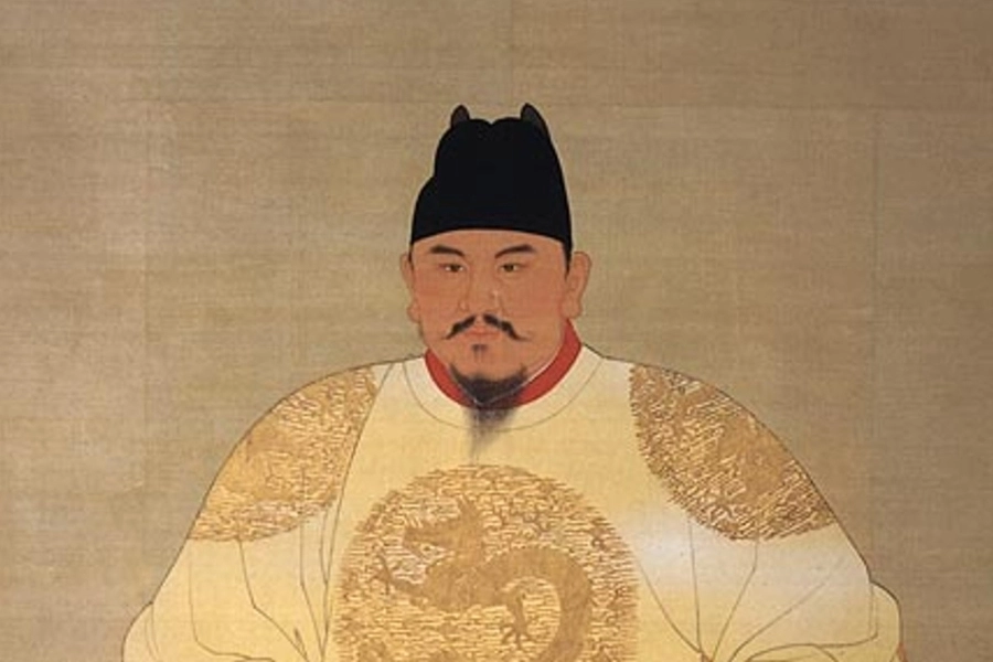 明朝の政治体制を象徴する画像", "洪武帝の肖像画", "明朝の始まりと成長に関する図