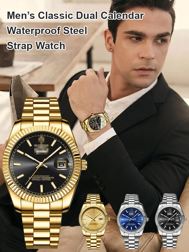 Men's Classic Date Week Water Resistant Steel Strap Watch