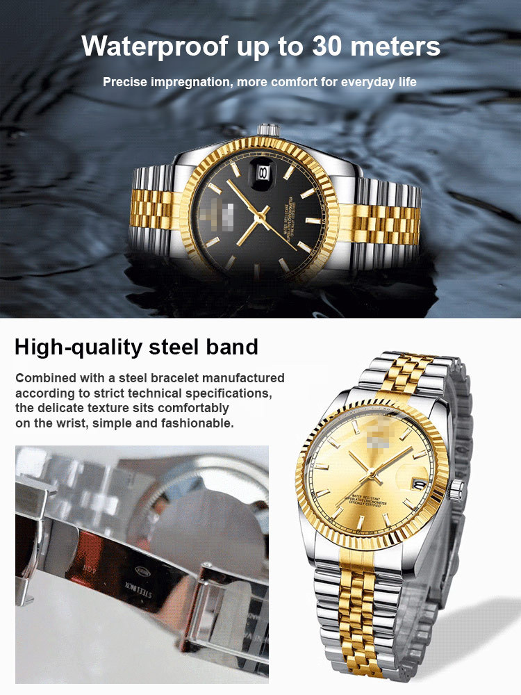 Men's Classic Date Week Water Resistant Steel Strap Watch