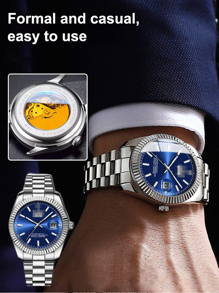 Men's Classic Date Week Water Resistant Steel Strap Watch