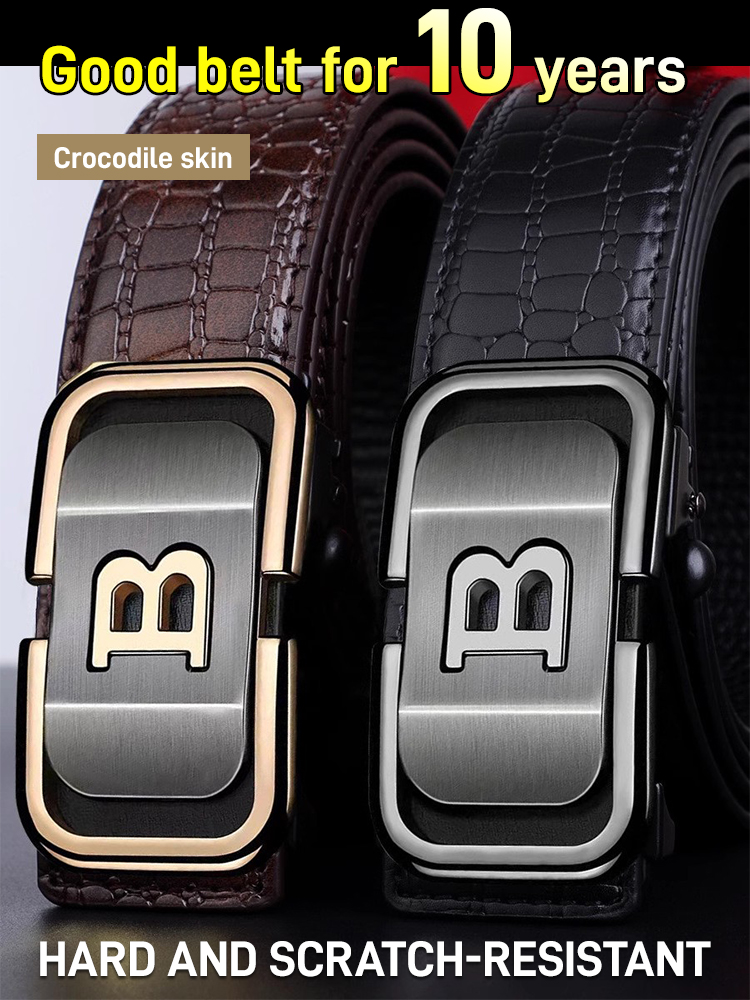 Men's crocodile pattern automatic buckle leather belt