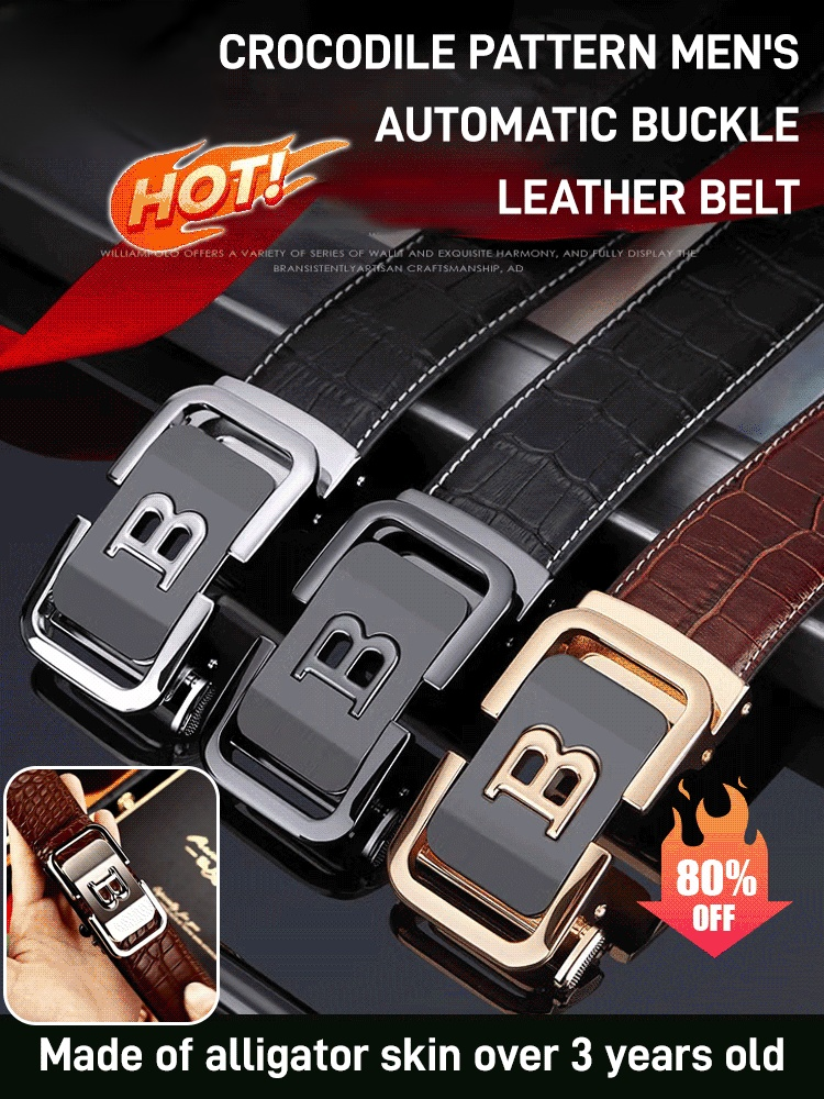 Men's crocodile pattern automatic buckle leather belt