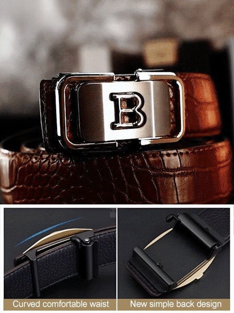 Men's crocodile pattern automatic buckle leather belt
