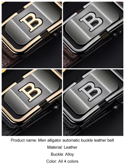 Men's crocodile pattern automatic buckle leather belt