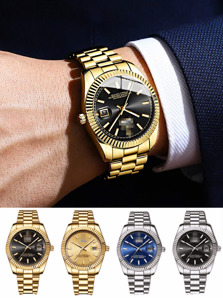 Men's Classic Date Week Water Resistant Steel Strap Watch