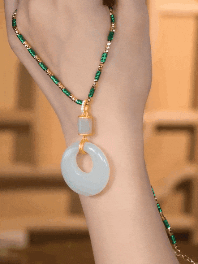 Hetian jade peace button necklace