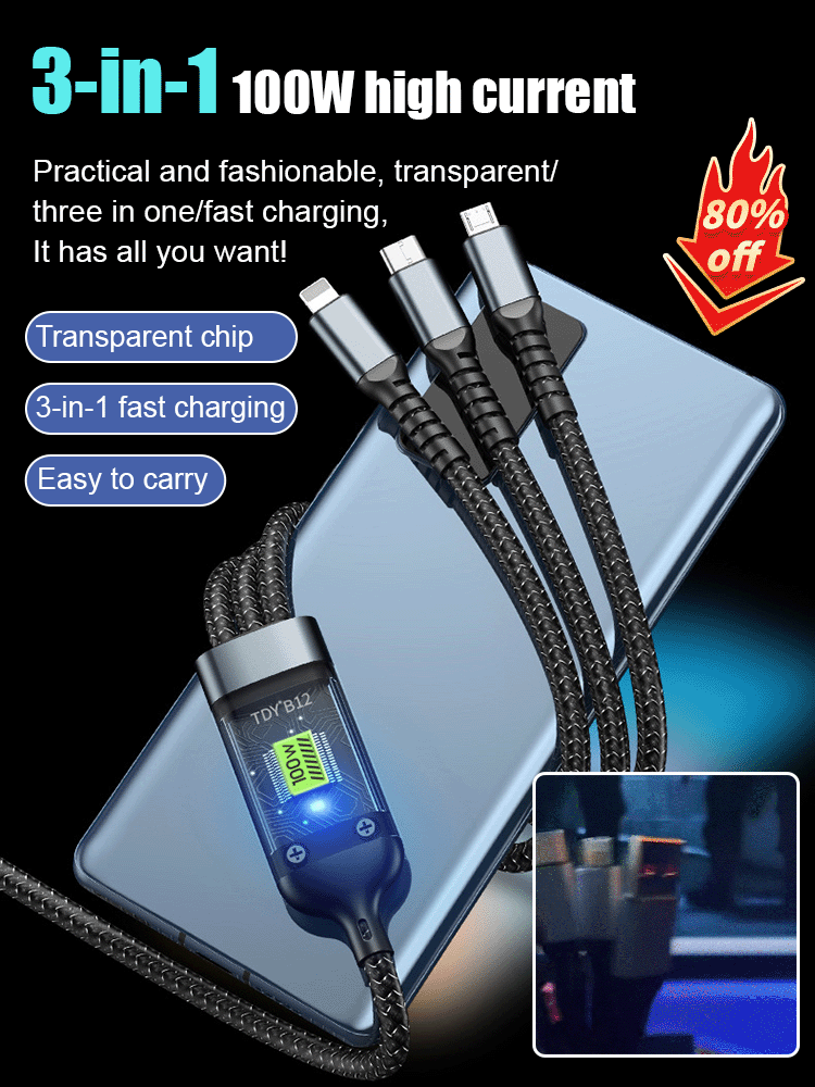 Transparent Luminous Super Fast Charging 3-in-1 Data Cable
