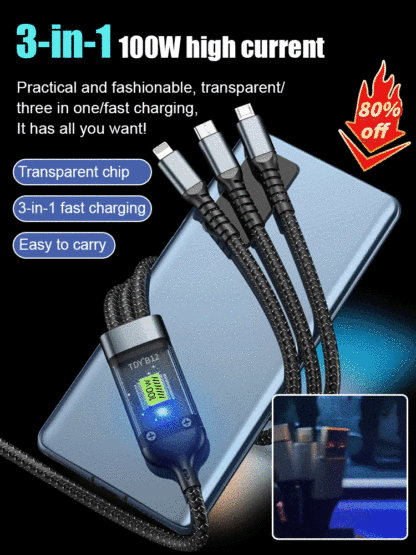 Transparent Luminous Super Fast Charging 3-in-1 Data Cable