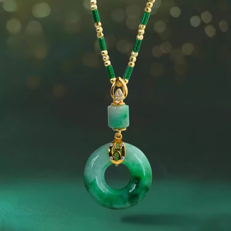 Hetian jade peace button necklace