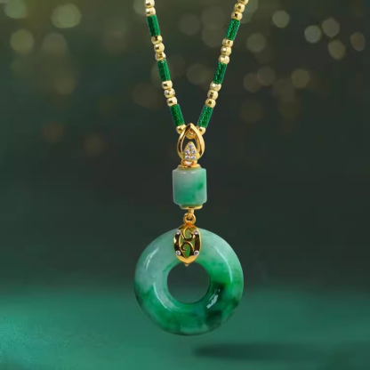 Hetian jade peace button necklace
