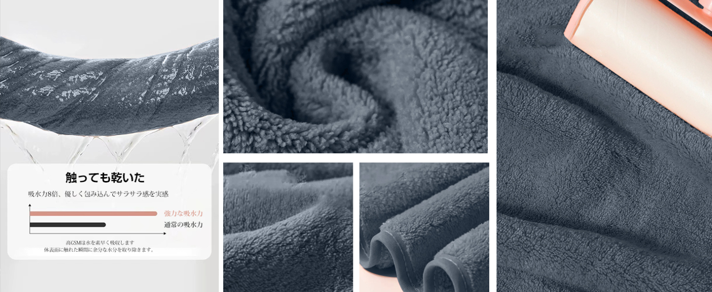 バスタオル ふわふわ ホテル仕様 大判 瞬間吸水 60*120cm 3枚セットマイクロファイバー 強い吸水速乾 肌触り スモークブルー