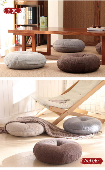 座布団 フロアクッション 2個セット 45x45cm 50x50cm 円形 丸 畳 麻 リネン チェアパッド カバー付き 風合いドビー ごろ寝クッション 椅子用 チェアクッション オフィスチェアー用 丸型 和室 丸洗い おしゃれ 高級感 ナチュラル 北欧