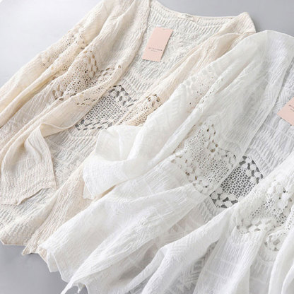 カーディガン ミドル丈 クロシェ編み 薄手 綿100% 透かし彫り 刺繍 レース コットン レディース 春 春夏 UVカット さらっと羽織れる 紫外線カット 夏ニット サマーニット ニットカーディガン おしゃれ 冷房対策 夏春 長袖 前開き ライトアウター ゆったり 大人可愛い