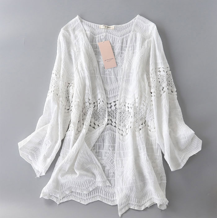 カーディガン ミドル丈 クロシェ編み 薄手 綿100% 透かし彫り 刺繍 レース コットン レディース 春 春夏 UVカット さらっと羽織れる 紫外線カット 夏ニット サマーニット ニットカーディガン おしゃれ 冷房対策 夏春 長袖 前開き ライトアウター ゆったり 大人可愛い