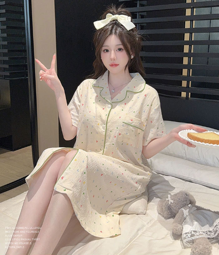 ネグリジェ 前開き パッド付 綿 コットン 総柄 ワンピース 春夏 夏 半袖 ロング ナイトウエア ナイトドレス ルームウエア パジャマ 部屋着 北欧風 可愛い ゆったり 上品 高級 オールシーズン 洗える 肌触りよい おしゃれ 綺麗 大きいサイズ