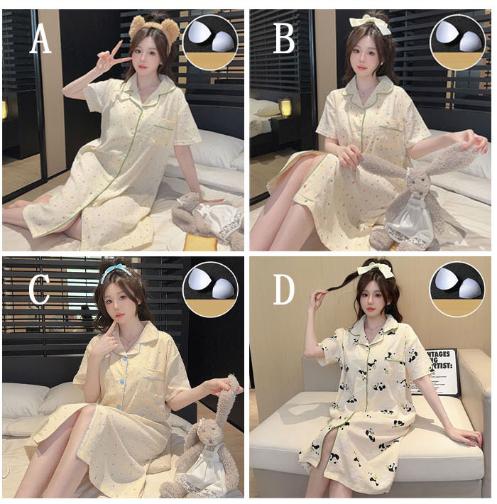 ネグリジェ 前開き パッド付 綿 コットン 総柄 ワンピース 春夏 夏 半袖 ロング ナイトウエア ナイトドレス ルームウエア パジャマ 部屋着 北欧風 可愛い ゆったり 上品 高級 オールシーズン 洗える 肌触りよい おしゃれ 綺麗 大きいサイズ