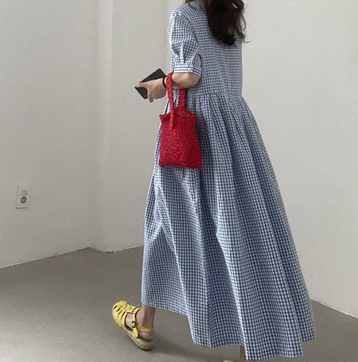 マキシワンピース チェック柄 半袖 きれいめ ゆったり シャツワンピース レディース ロングワンピース ギャザー ハイウエスト シンプル 体型カバー ゆるっと マキシ丈 無地 春 夏 カジュアル ナチュラル プレゼント 大人可愛い