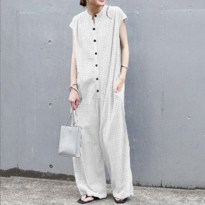 オールインワン　彫り透かし　裏地付き　オーバーオール　レディース　ノースリーブ　パンツドレス　半袖　春夏　体型カバー　ワイドパンツ　結婚式　二次会　お出かけ　お呼ばれ　入学式　卒業式　上品　高級感　カジュアル風　リラックス　ゆったりシルエット