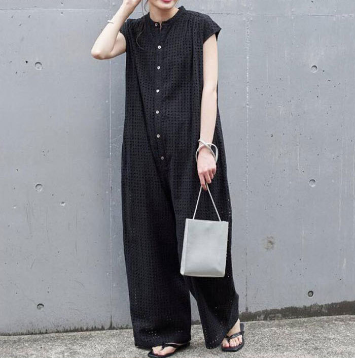 オールインワン　彫り透かし　裏地付き　オーバーオール　レディース　ノースリーブ　パンツドレス　半袖　春夏　体型カバー　ワイドパンツ　結婚式　二次会　お出かけ　お呼ばれ　入学式　卒業式　上品　高級感　カジュアル風　リラックス　ゆったりシルエット