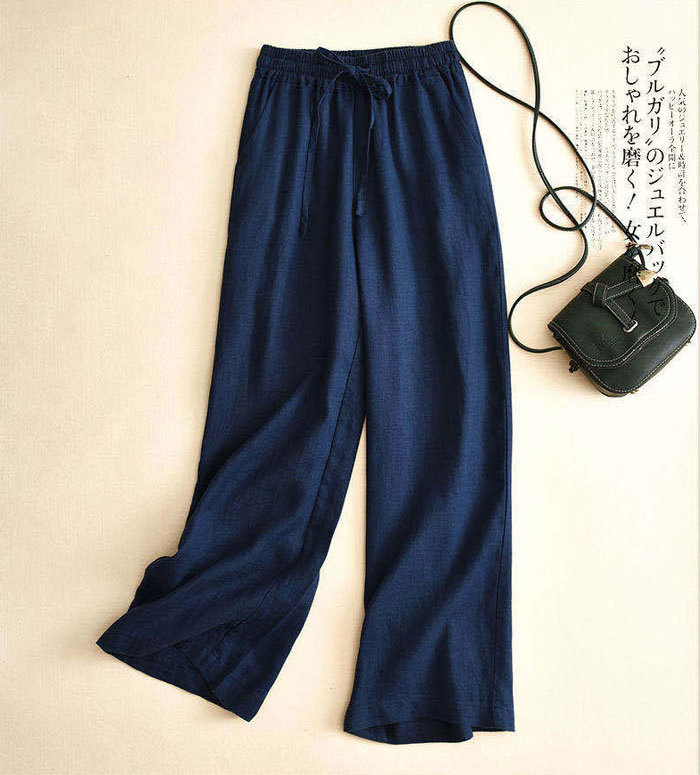 綿麻パンツ コットンリネン ストレートパンツ 綿麻 ロングパンツ レディース 体型カバー ウエストゴム 春夏 コーディネート カジュアル ゆったり 無地 薄め 着瘦せ 大きいサイズ ハイウエスト