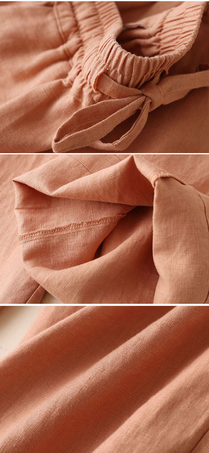 綿麻パンツ コットンリネン ストレートパンツ 綿麻 ロングパンツ レディース 体型カバー ウエストゴム 春夏 コーディネート カジュアル ゆったり 無地 薄め 着瘦せ 大きいサイズ ハイウエスト