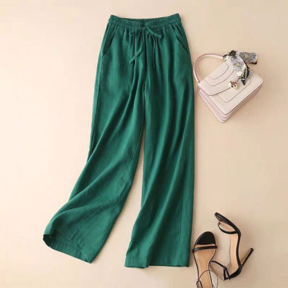 綿麻パンツ コットンリネン ストレートパンツ 綿麻 ロングパンツ レディース 体型カバー ウエストゴム 春夏 コーディネート カジュアル ゆったり 無地 薄め 着瘦せ 大きいサイズ ハイウエスト