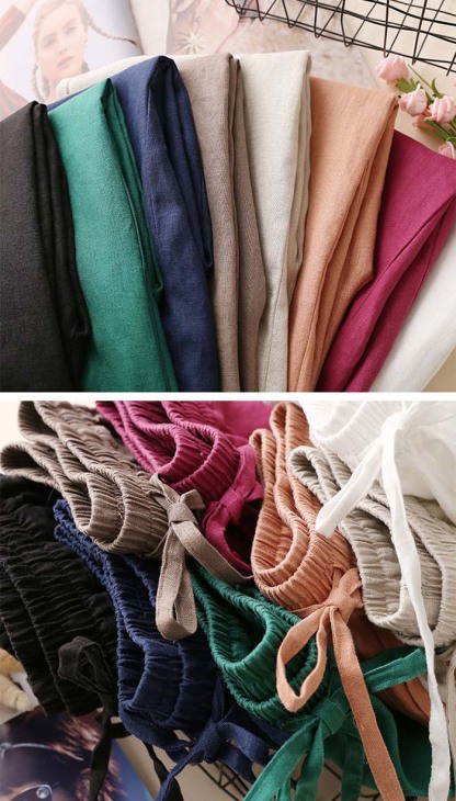 綿麻パンツ コットンリネン ストレートパンツ 綿麻 ロングパンツ レディース 体型カバー ウエストゴム 春夏 コーディネート カジュアル ゆったり 無地 薄め 着瘦せ 大きいサイズ ハイウエスト