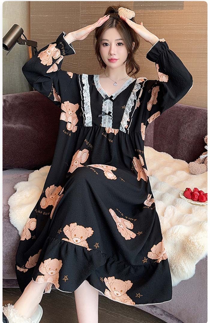 ネグリジェ レディース パッド付 綿 コットン 総柄 ワンピース 春秋 秋冬 長袖 ロング ナイトウエア ナイトドレス ルームウエア パジャマ 部屋着 北欧風 可愛い ゆったり 上品 高級 肌触りよい おしゃれ 綺麗 大きいサイズ 3L 4L 5L