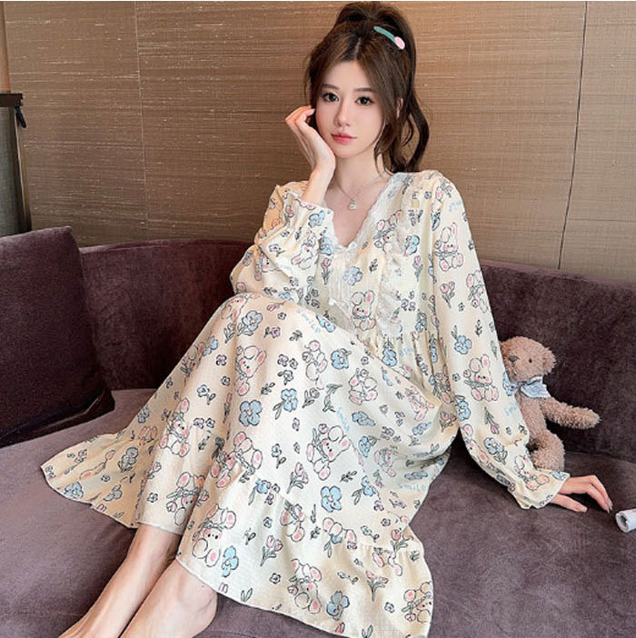 ネグリジェ レディース パッド付 綿 コットン 総柄 ワンピース 春秋 秋冬 長袖 ロング ナイトウエア ナイトドレス ルームウエア パジャマ 部屋着 北欧風 可愛い ゆったり 上品 高級 肌触りよい おしゃれ 綺麗 大きいサイズ 3L 4L 5L
