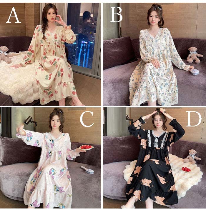 ネグリジェ レディース パッド付 綿 コットン 総柄 ワンピース 春秋 秋冬 長袖 ロング ナイトウエア ナイトドレス ルームウエア パジャマ 部屋着 北欧風 可愛い ゆったり 上品 高級 肌触りよい おしゃれ 綺麗 大きいサイズ 3L 4L 5L