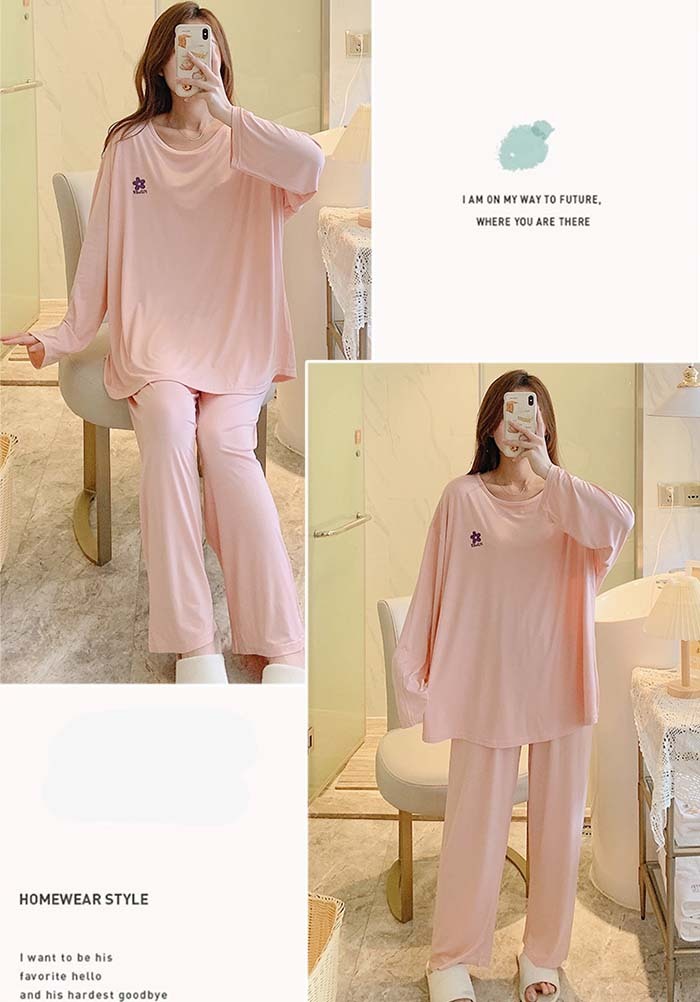 ルームウエア レディース 女性用 モーダル パッド付 ビッグシルエット 無地 部屋着 セットアップ 上下セット パジャマ ナイトウエア ロングパンツ ふんわり やわらか お肌にやさしい 上品 夏 春夏 洗える 可愛い