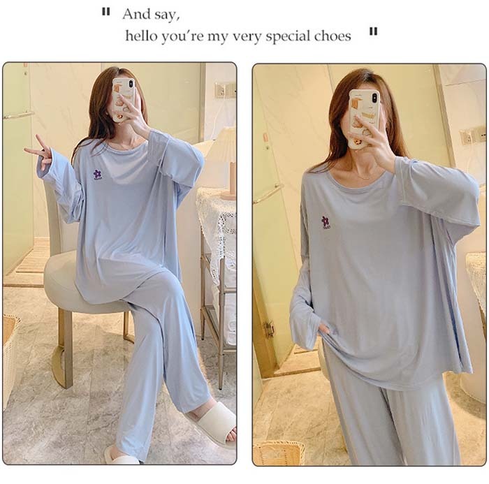 ルームウエア レディース 女性用 モーダル パッド付 ビッグシルエット 無地 部屋着 セットアップ 上下セット パジャマ ナイトウエア ロングパンツ ふんわり やわらか お肌にやさしい 上品 夏 春夏 洗える 可愛い