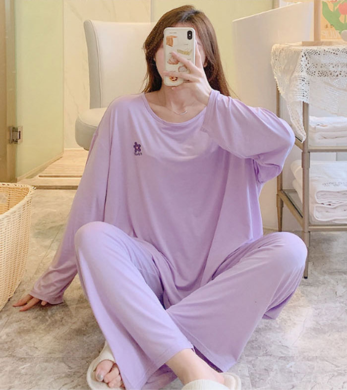 ルームウエア レディース 女性用 モーダル パッド付 ビッグシルエット 無地 部屋着 セットアップ 上下セット パジャマ ナイトウエア ロングパンツ ふんわり やわらか お肌にやさしい 上品 夏 春夏 洗える 可愛い