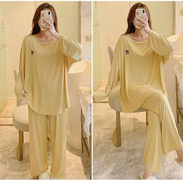 ルームウエア レディース 女性用 モーダル パッド付 ビッグシルエット 無地 部屋着 セットアップ 上下セット パジャマ ナイトウエア ロングパンツ ふんわり やわらか お肌にやさしい 上品 夏 春夏 洗える 可愛い