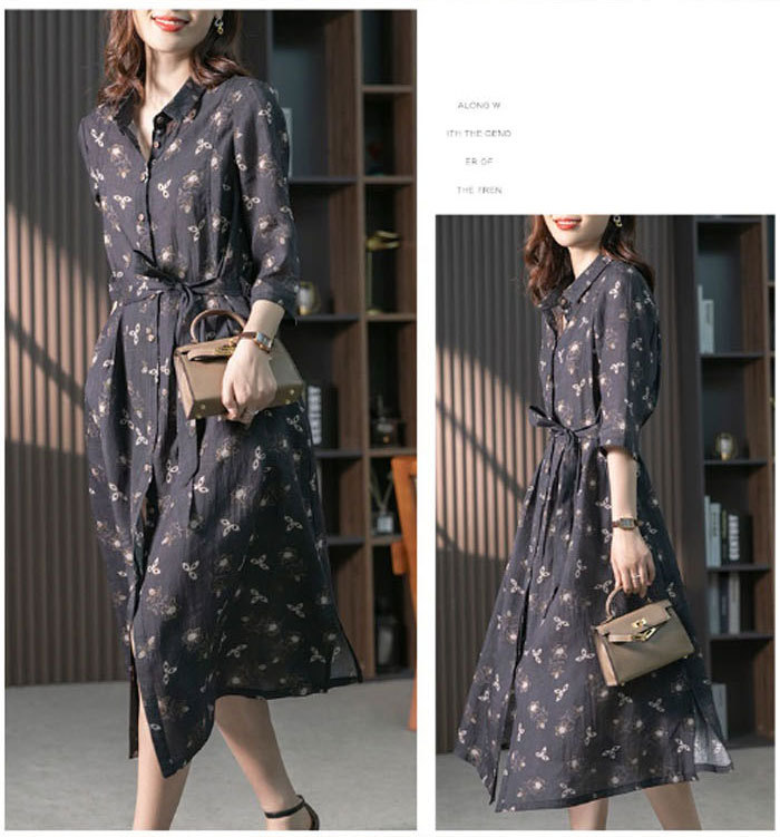 シャツワンピース 麻 レディース ロングワンピース シャツワンピ きれいめ 春夏 五分袖 春秋 大きいサイズ リネン ロングワンピース ロング 麻ワンピ ミモレ丈 Aライン カジュアル 大人 可愛い 体型カバー エレガント 花柄 ゆるっと 大人可愛い 着痩せ2L 3L 4L