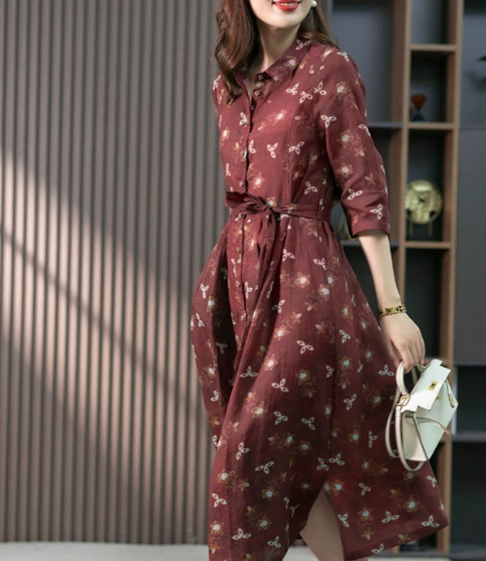 シャツワンピース 麻 レディース ロングワンピース シャツワンピ きれいめ 春夏 五分袖 春秋 大きいサイズ リネン ロングワンピース ロング 麻ワンピ ミモレ丈 Aライン カジュアル 大人 可愛い 体型カバー エレガント 花柄 ゆるっと 大人可愛い 着痩せ2L 3L 4L