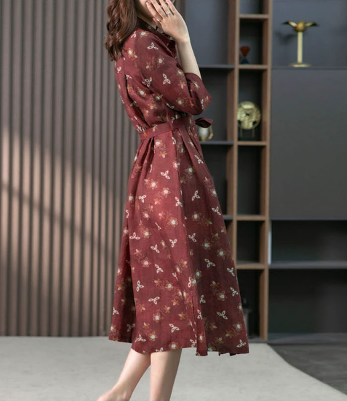 シャツワンピース 麻 レディース ロングワンピース シャツワンピ きれいめ 春夏 五分袖 春秋 大きいサイズ リネン ロングワンピース ロング 麻ワンピ ミモレ丈 Aライン カジュアル 大人 可愛い 体型カバー エレガント 花柄 ゆるっと 大人可愛い 着痩せ2L 3L 4L