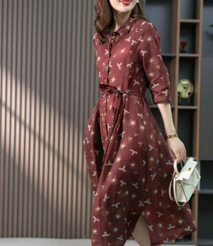 シャツワンピース 麻 レディース ロングワンピース 春夏 五分袖 春秋 シャツワンピ きれいめ 大きいサイズ リネン ロングワンピース ロング 麻ワンピ ミモレ丈 Aライン カジュアル 大人 可愛い 体型カバー エレガント