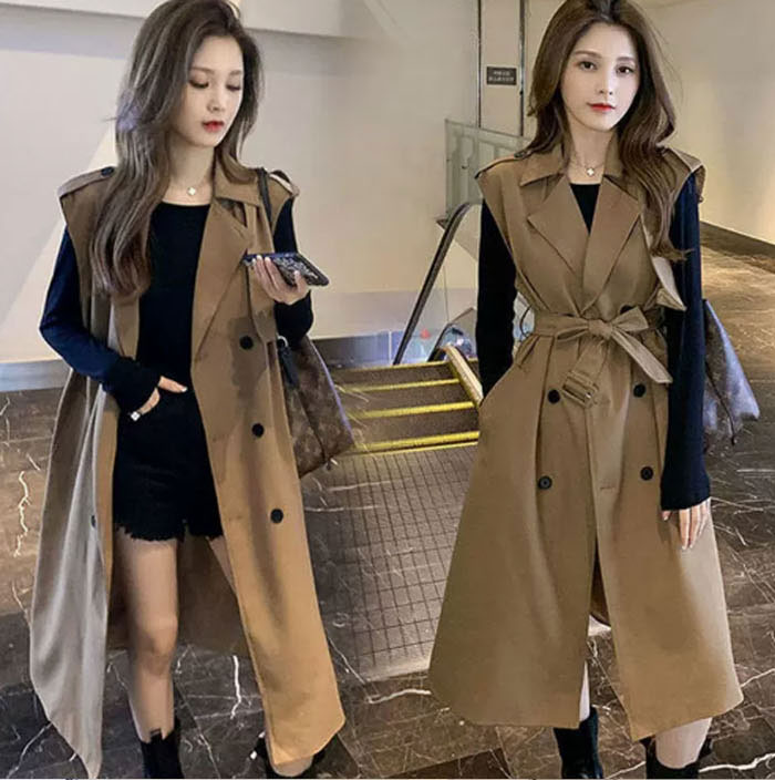 ロングベスト ロングジレ トレンチ ベスト トレンチ トレンチ ジレ 重ね着 レイヤード 春秋 秋冬 テーラード レディース 羽織り カジュアル 無地 着痩せ 通勤 オフィス フェミニン コーディネート 体型カバー ビジネス ジレンチ 日常デート