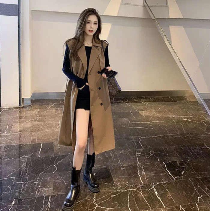 ロングベスト ロングジレ トレンチ ベスト トレンチ トレンチ ジレ 重ね着 レイヤード 春秋 秋冬 テーラード レディース 羽織り カジュアル 無地 着痩せ 通勤 オフィス フェミニン コーディネート 体型カバー ビジネス ジレンチ 日常デート