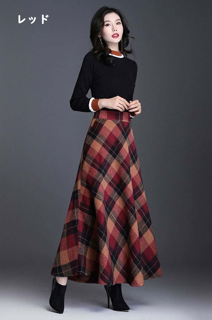 ロングスカート 秋冬 スカート ロング レディース チェック柄 Aライン 大きいサイズ フレアスカート フレア ボトムス 秋 秋物 ロングスカート シンプル きれいめ ハイウエスト 大人 可愛い