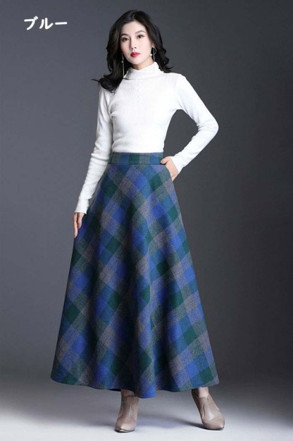 ロングスカート 秋冬 スカート ロング レディース チェック柄 Aライン 大きいサイズ フレアスカート フレア ボトムス 秋 秋物 ロングスカート シンプル きれいめ ハイウエスト 大人 可愛い