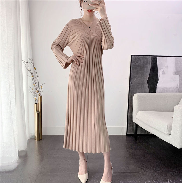 ニットワンピース　春秋　ロング丈　レディース　タイト　ニットワンピ　リブニット　ワンピ　長袖　タイトライン　Vネック　無地　カジュアル　フォーマル　大人　上品　着瘦せ　フェミニン　伸縮性　ストレッチ　高級感　ハイウエスト