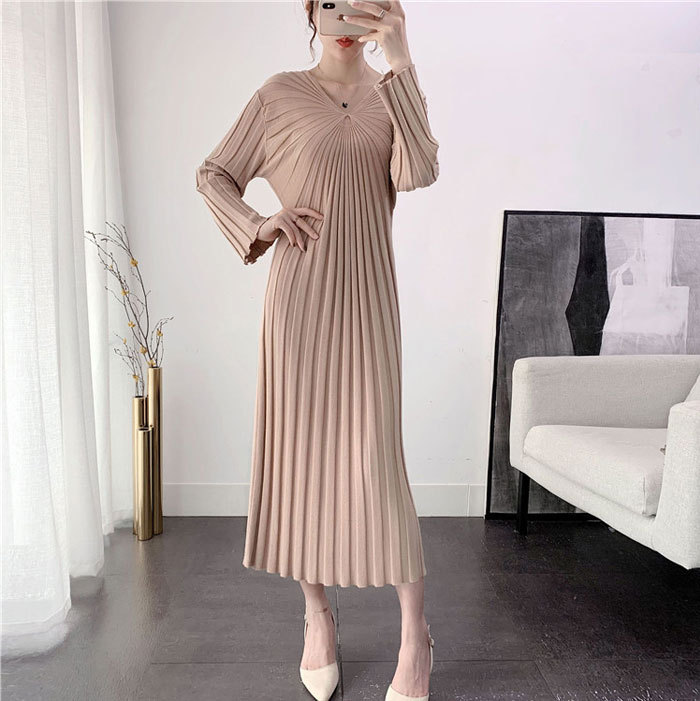 ニットワンピース　春秋　ロング丈　レディース　タイト　ニットワンピ　リブニット　ワンピ　長袖　タイトライン　Vネック　無地　カジュアル　フォーマル　大人　上品　着瘦せ　フェミニン　伸縮性　ストレッチ　高級感　ハイウエスト