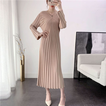 ニットワンピース　春秋　ロング丈　レディース　タイト　ニットワンピ　リブニット　ワンピ　長袖　タイトライン　Vネック　無地　カジュアル　フォーマル　大人　上品　着瘦せ　フェミニン　伸縮性　ストレッチ　高級感　ハイウエスト