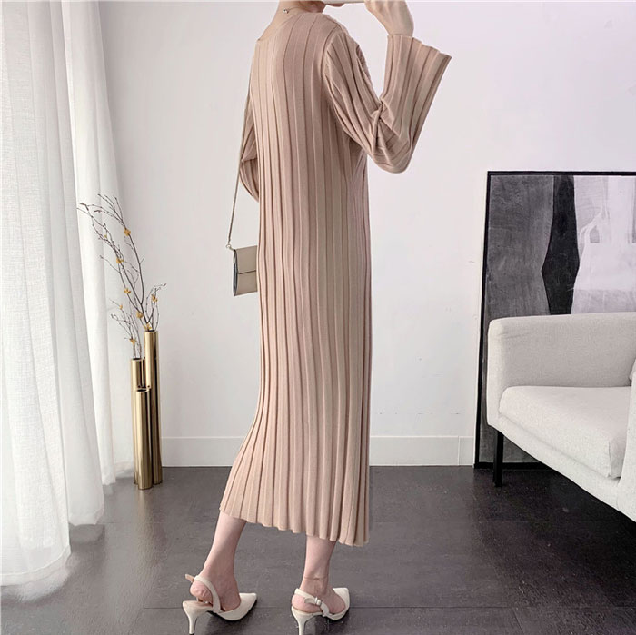 ニットワンピース　春秋　ロング丈　レディース　タイト　ニットワンピ　リブニット　ワンピ　長袖　タイトライン　Vネック　無地　カジュアル　フォーマル　大人　上品　着瘦せ　フェミニン　伸縮性　ストレッチ　高級感　ハイウエスト