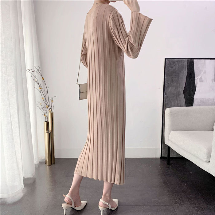 ニットワンピース　春秋　ロング丈　レディース　タイト　ニットワンピ　リブニット　ワンピ　長袖　タイトライン　Vネック　無地　カジュアル　フォーマル　大人　上品　着瘦せ　フェミニン　伸縮性　ストレッチ　高級感　ハイウエスト
